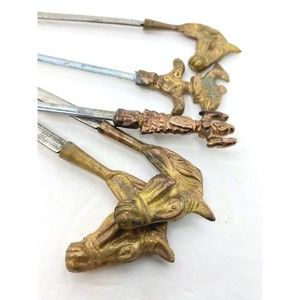 Vintage! Solid Brass Animal Head  Skewers/ BBQ Skewers, Set 5